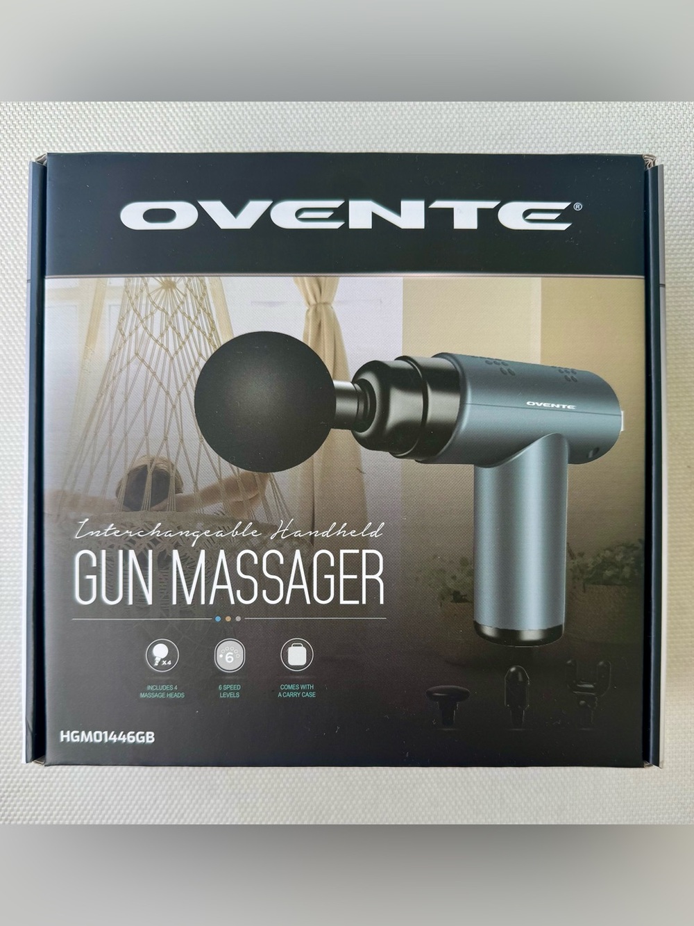 Ovente Interchangeable Handheld Gun Massager-New in box